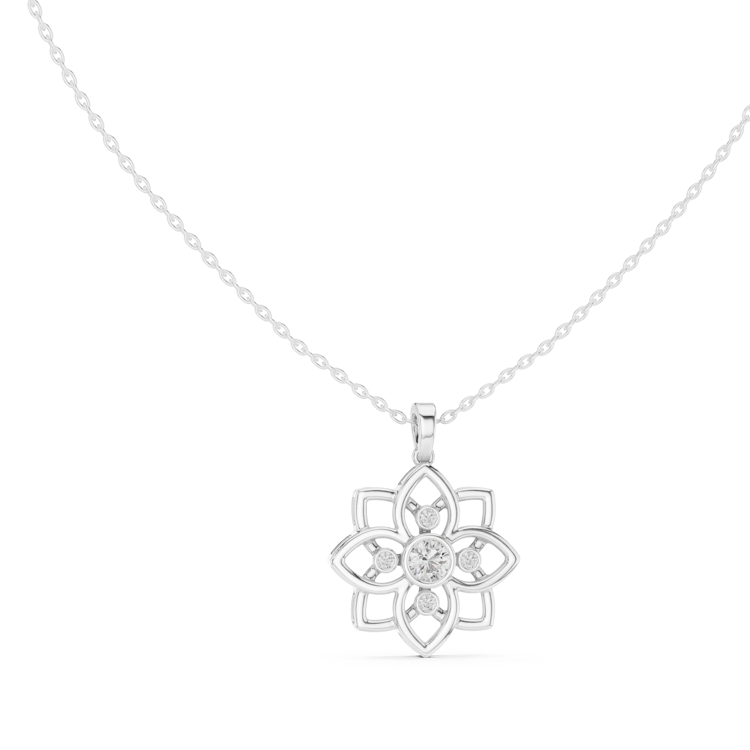 Bloom Petal Pendant Necklace – 925 Silver (CZ)