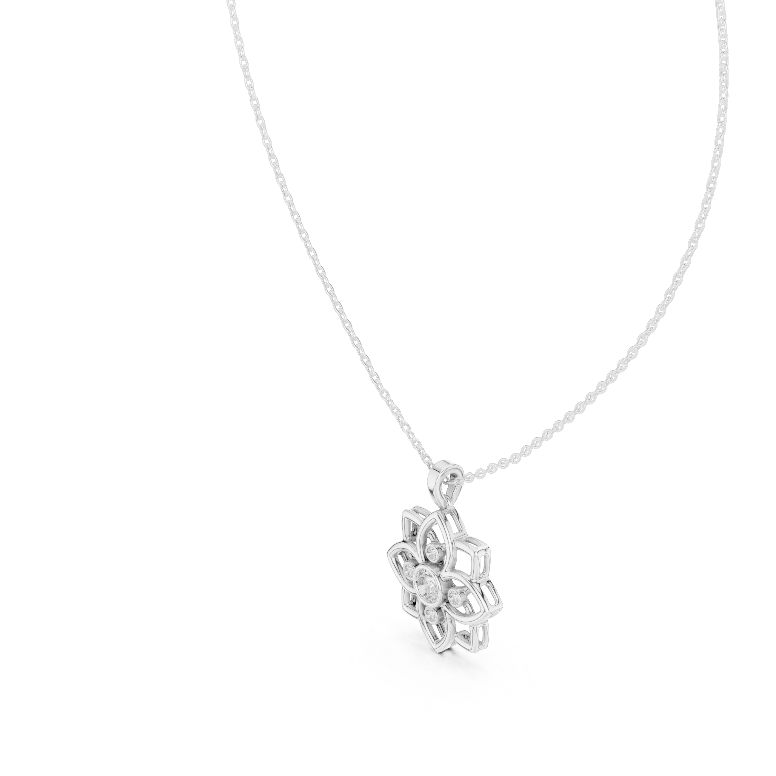 Bloom Petal Pendant Necklace – 925 Silver (CZ)