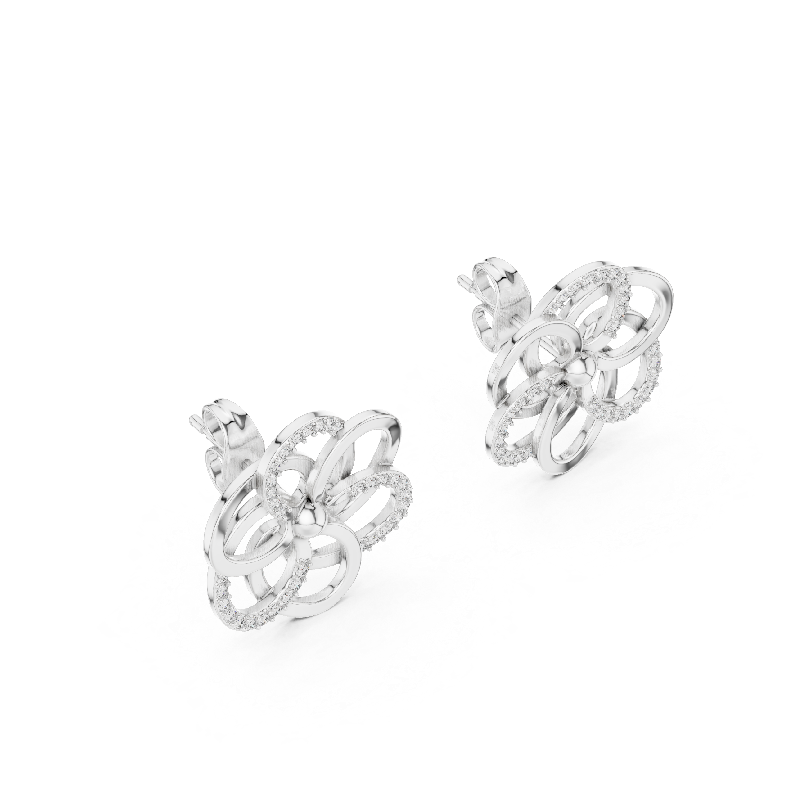 Pair of silver earrings on a white background