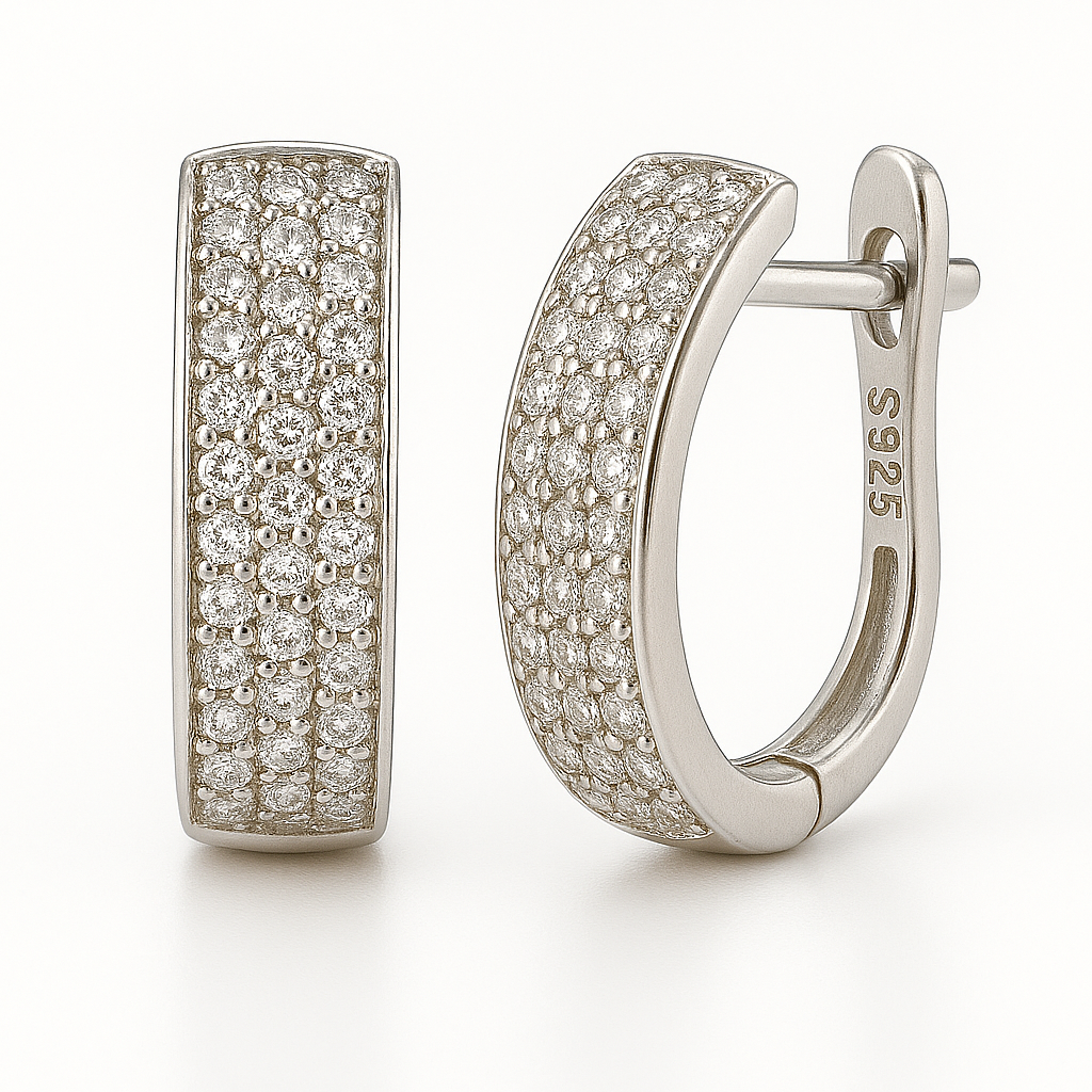 Pave Cubic Zirconia Huggie Hoop Earrings