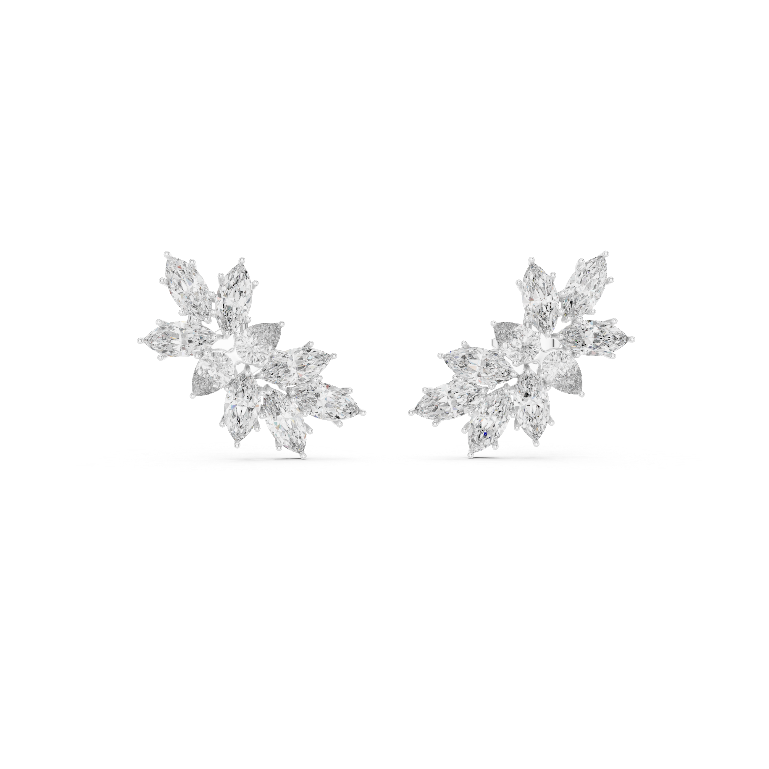 Pair of diamond snowflake earrings on a white background